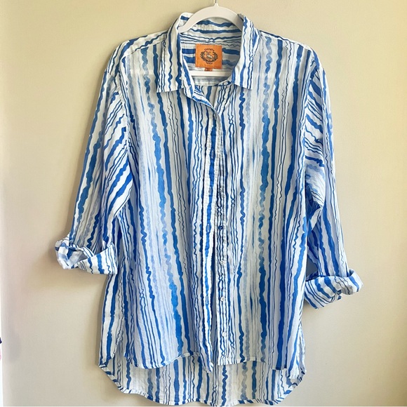 Coniglio Palm Beach Tops - Coniglio Palm Beach | Blue White Classic Button Down Wave Stripe